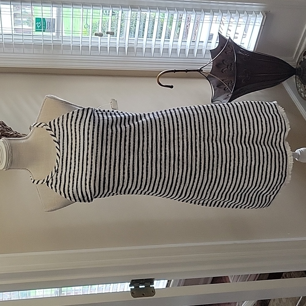 Green Envelope black white striped sleeveless fringe hem short back zipper S New